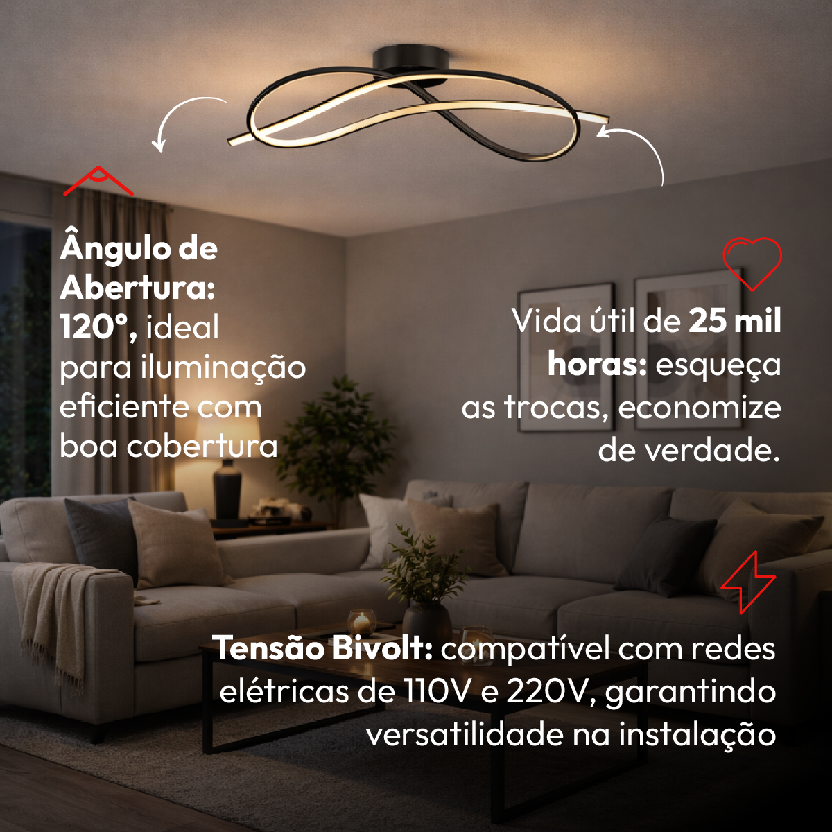 Plafon Led Eva 36w 3000k/6500k IP20 Dourado Bivolt Avant