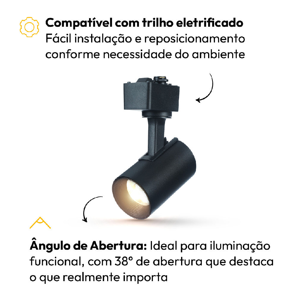 Spot Led Para Trilho Authentic Evo 5w 3000k Branco Quente IP20 Bivolt Preto Avant