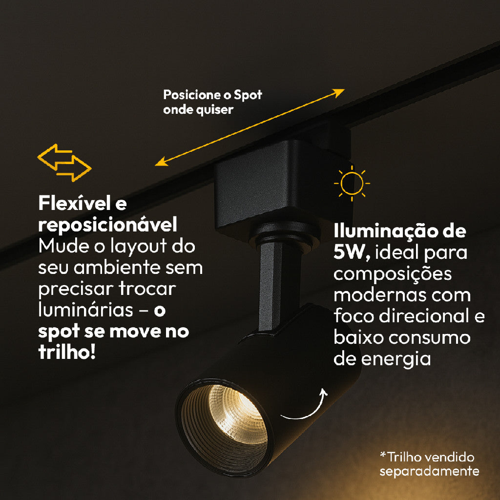 Spot Led Para Trilho Authentic Evo 5w 3000k Branco Quente IP20 Bivolt Preto Avant