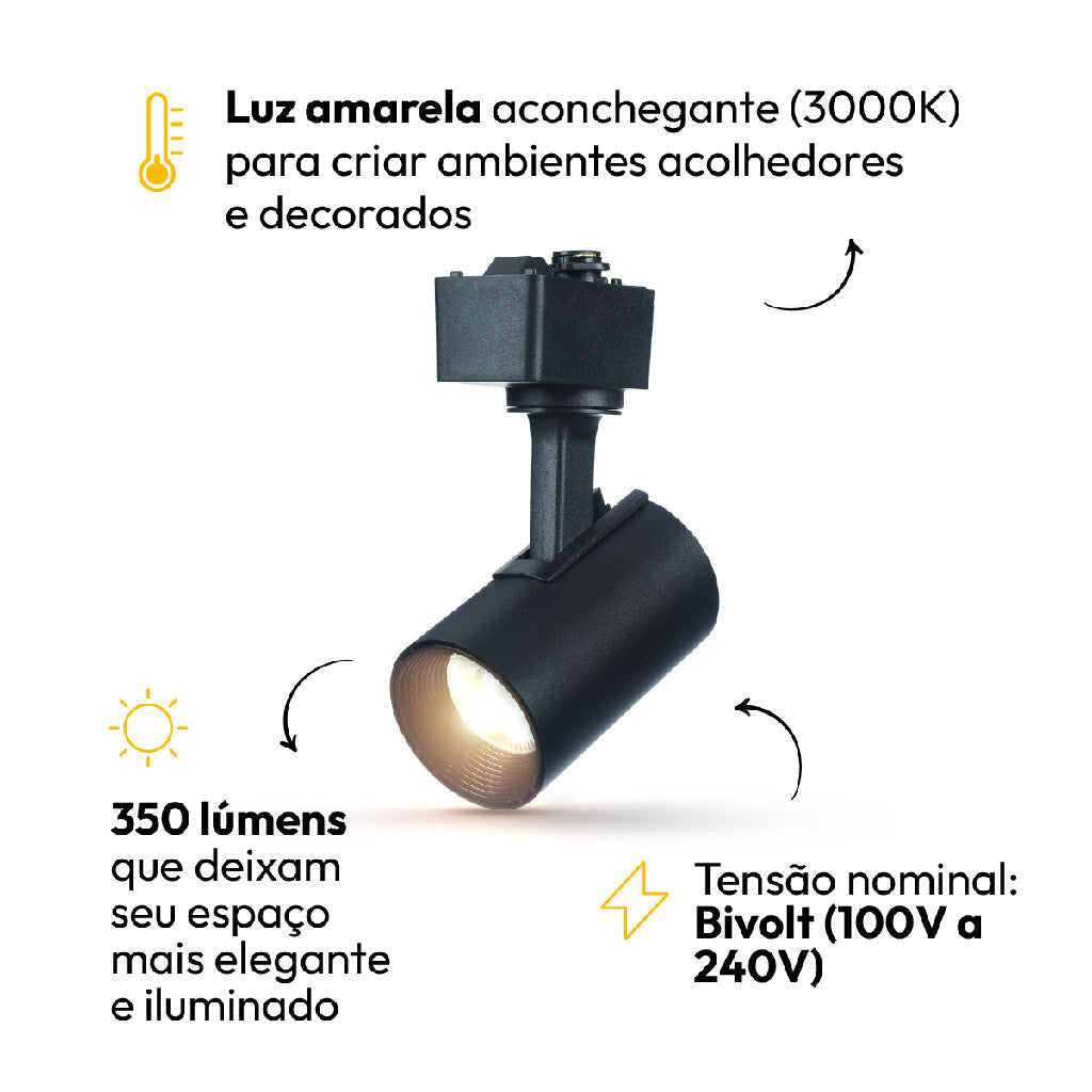 Spot Led Para Trilho Authentic Evo 5w 3000k Branco Quente IP20 Bivolt Preto Avant