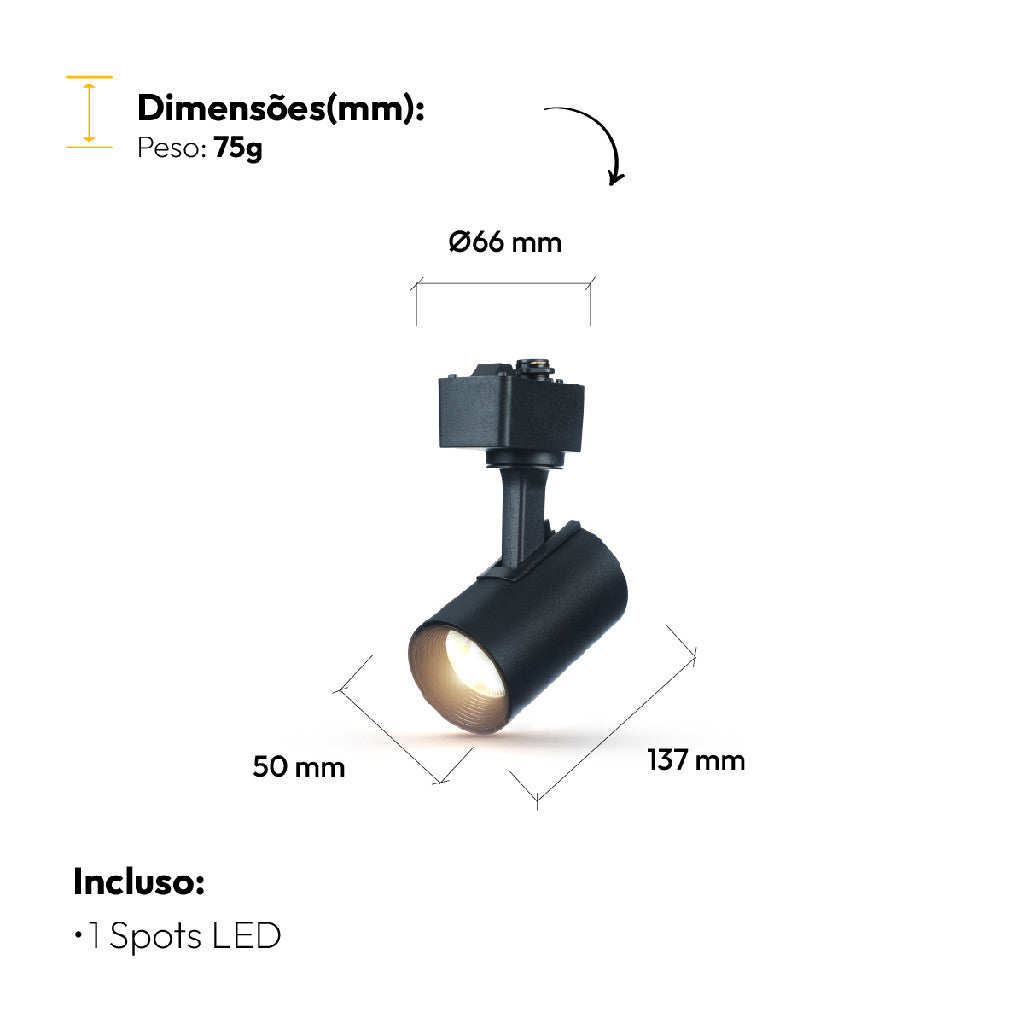 Spot Led Para Trilho Authentic Evo 5w 3000k Branco Quente IP20 Bivolt Preto Avant