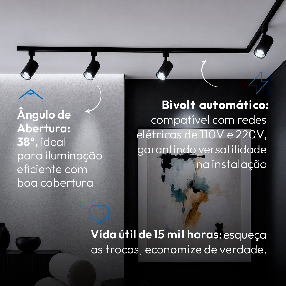 Spot Led Para Trilho Authentic Evo 5w 6500k Branco Frio IP20 Bivolt Preto Avant