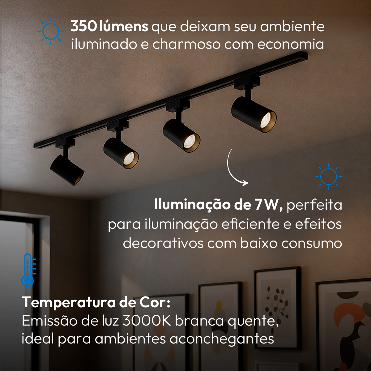 Spot Trilho Led Authentic Evo 7w 3000k Branco Quente IP20 Bivolt Preto Avant