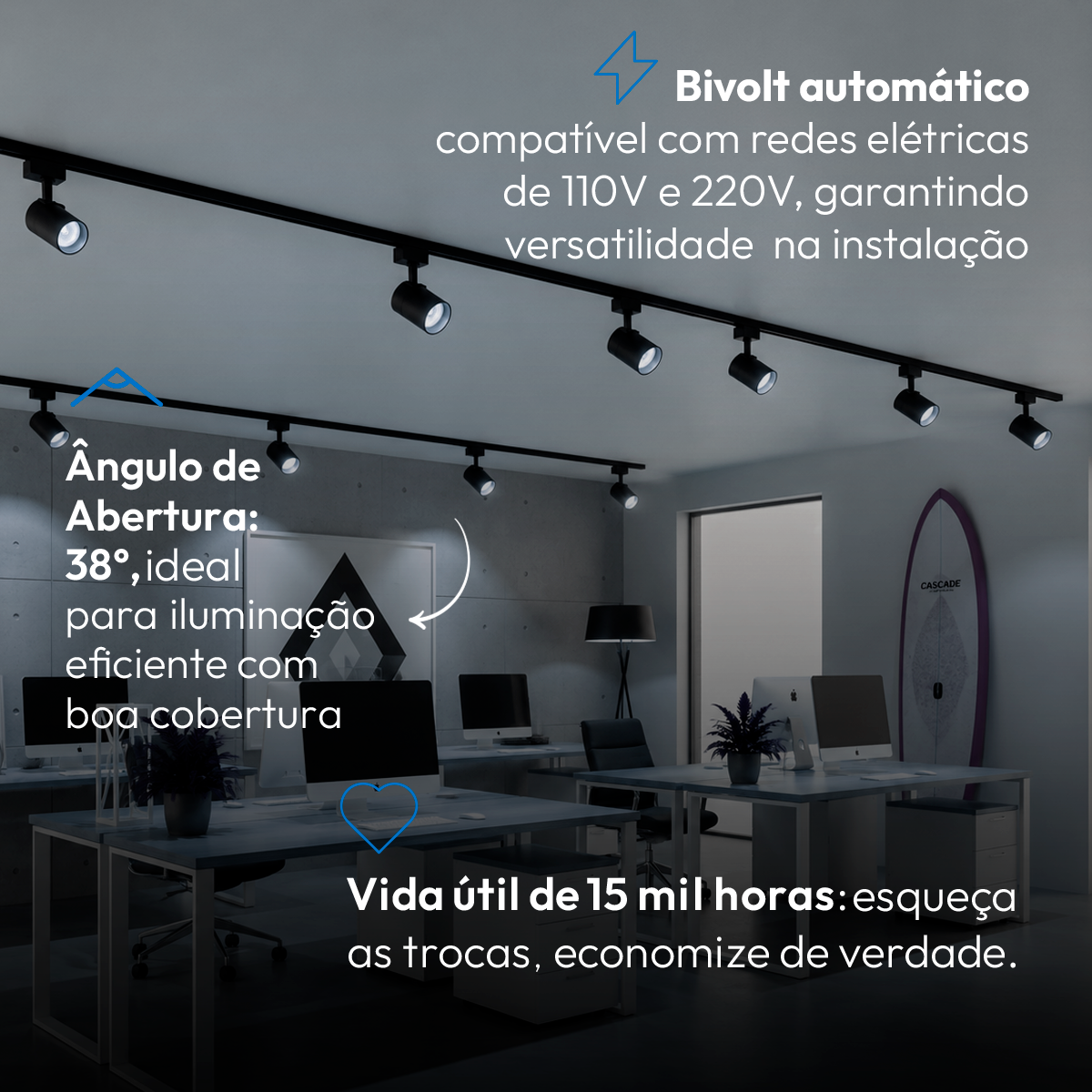 Spot Trilho Led Authentic Evo 7w 6500k Branco Frio  IP20 Bivolt Preto Avant