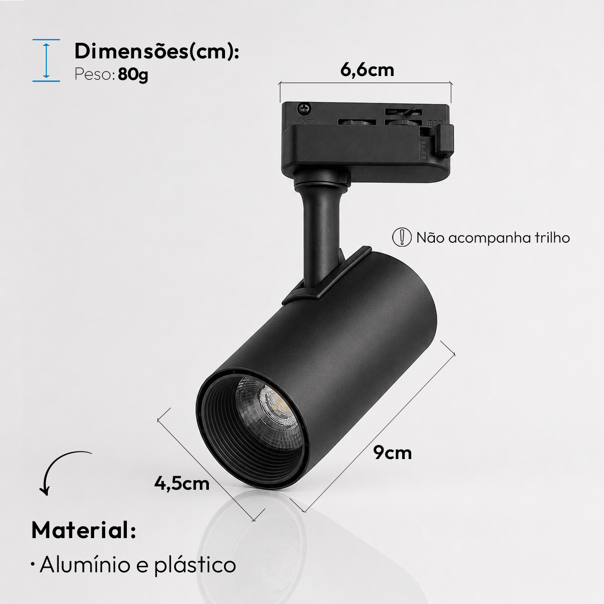 Spot Trilho Led Authentic Evo 7w 6500k Branco Frio  IP20 Bivolt Preto Avant