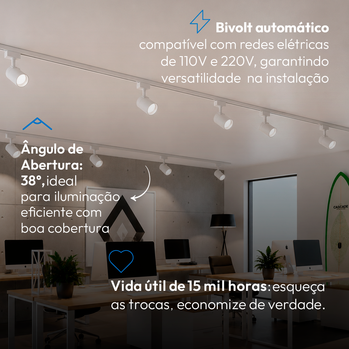 Spot Led Para Trilho Authentic Evo 12w 3000k Branco Quente IP20 Bivolt Branco Avant