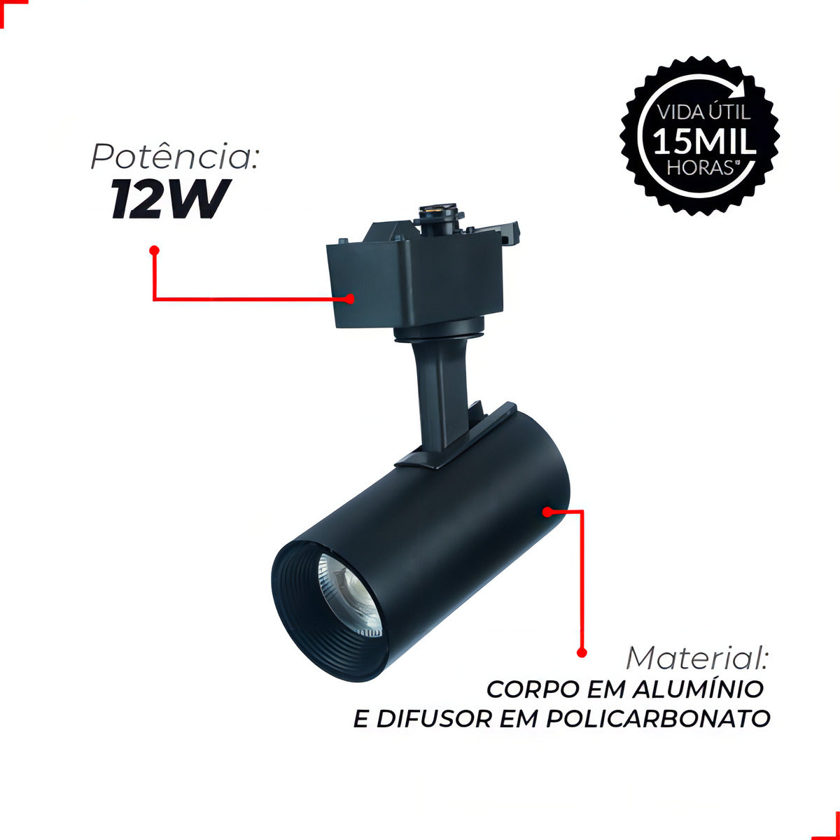 Spot Led Para Trilho Authentic Evo 12w 3000k Branco Quente IP20 Bivolt Preto Avant