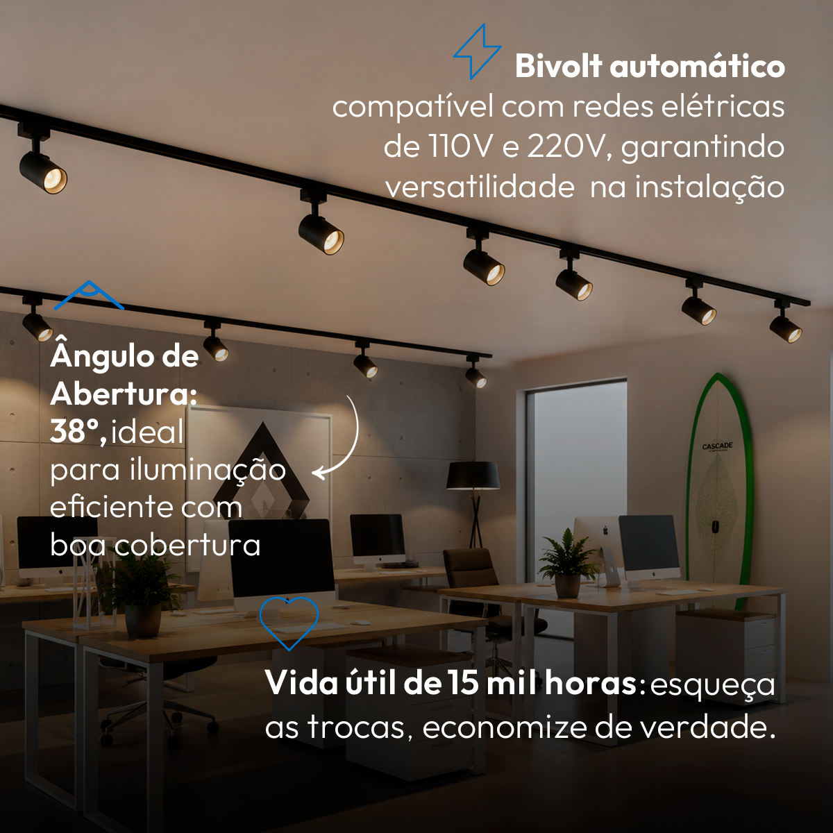 Spot Led Para Trilho Authentic Evo 20w 3000k Branco Quente IP20 Bivolt Preto Avant
