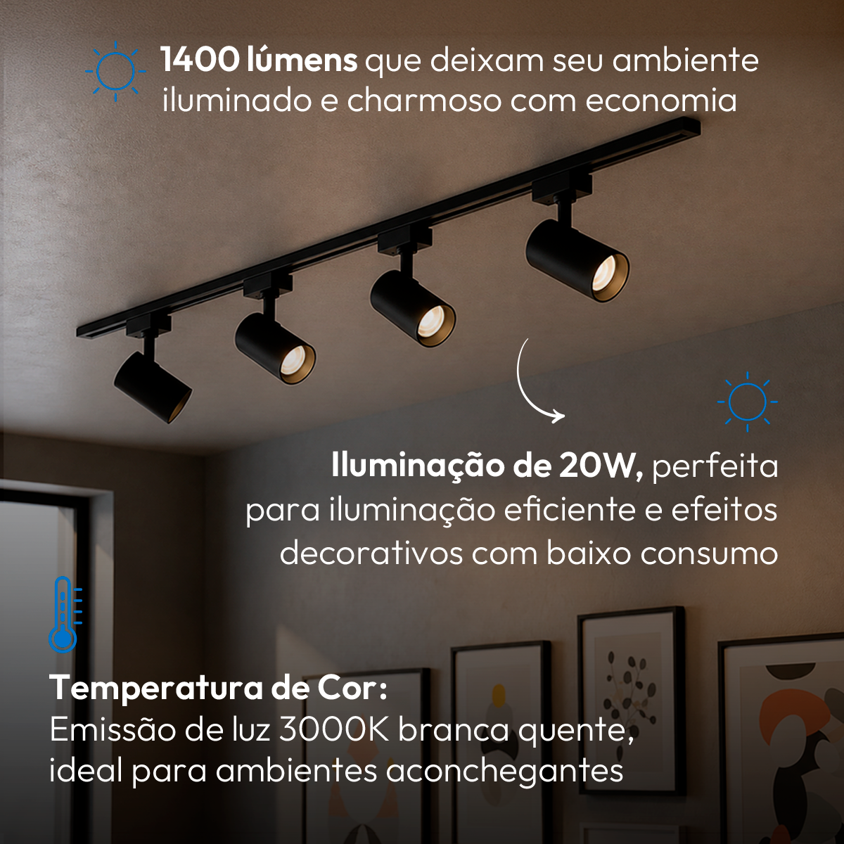 Spot Led Para Trilho Authentic Evo 20w 3000k Branco Quente IP20 Bivolt Preto Avant