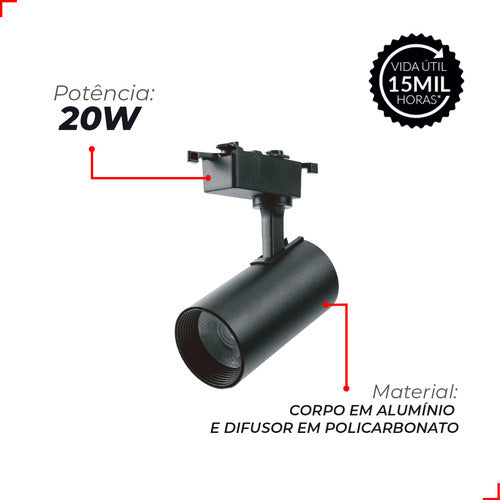 Spot Led Para Trilho Authentic Evo 20w 6500k Branco Frio IP20 Bivolt Preto Avant