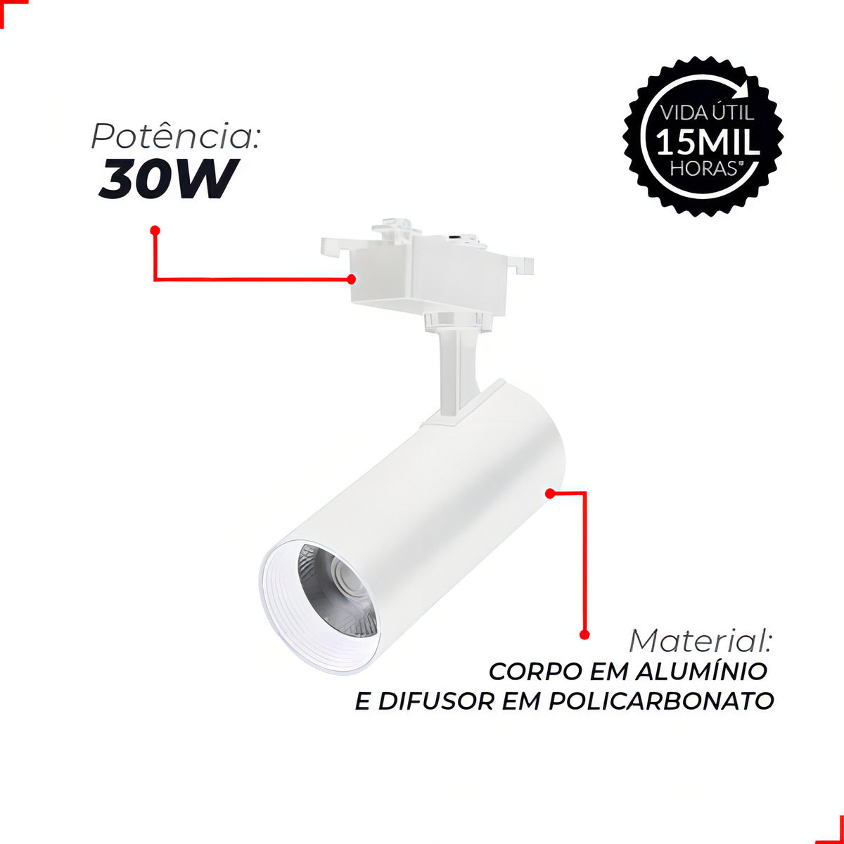 Spot Led Para Trilho Authentic Evo 30w 3000k Branco Quente IP20 Bivolt Branco Avant