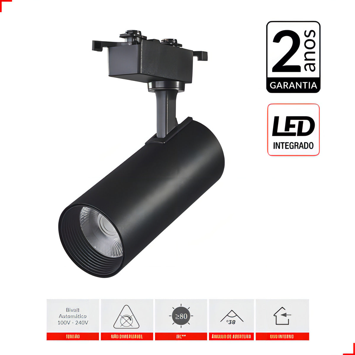 Spot Led Para Trilho Authentic Evo 30w 3000k Branco Quente IP20 Bivolt Preto Avant