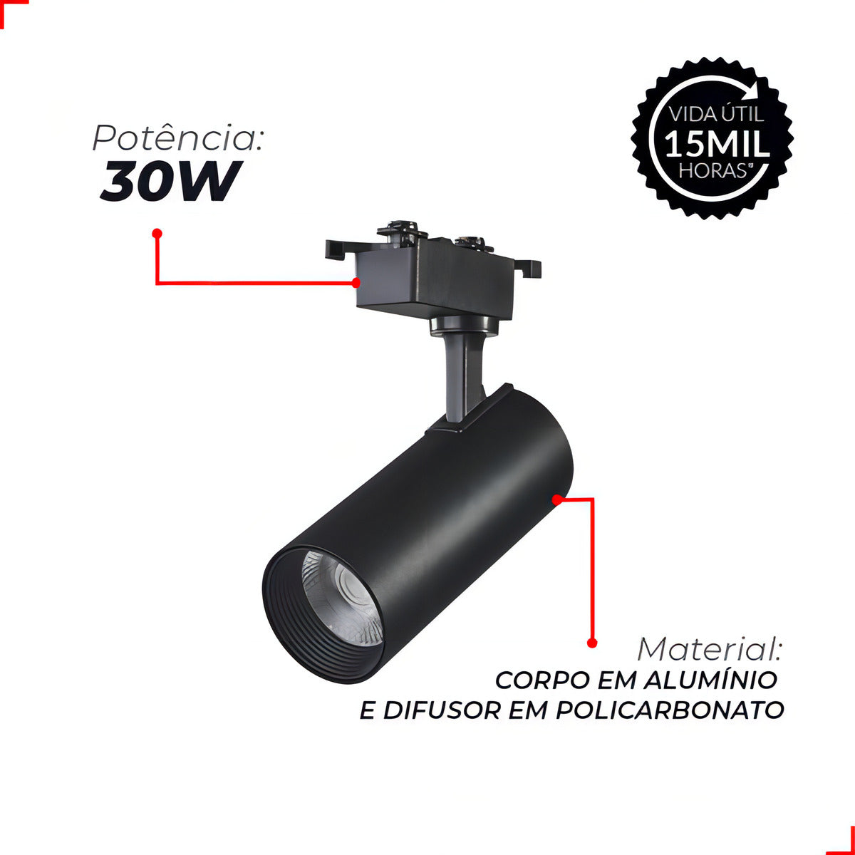 Spot Led Para Trilho Authentic Evo 30w 3000k Branco Quente IP20 Bivolt Preto Avant
