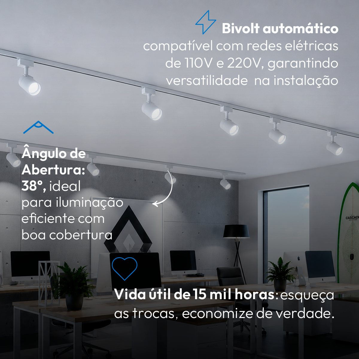 Spot Led Para Trilho Authentic Evo 30w 6500k Branco Frio IP20 Bivolt Branco Avant