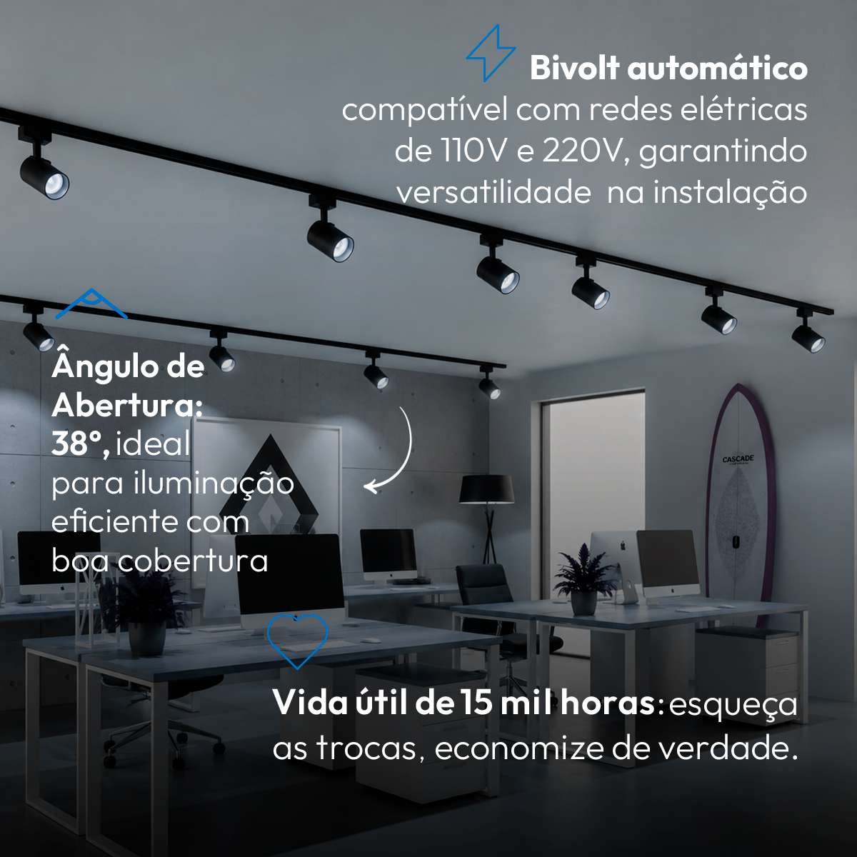 Spot Led Para Trilho Authentic Evo 30w 6500k Branco Frio IP20 Bivolt Preto Avant