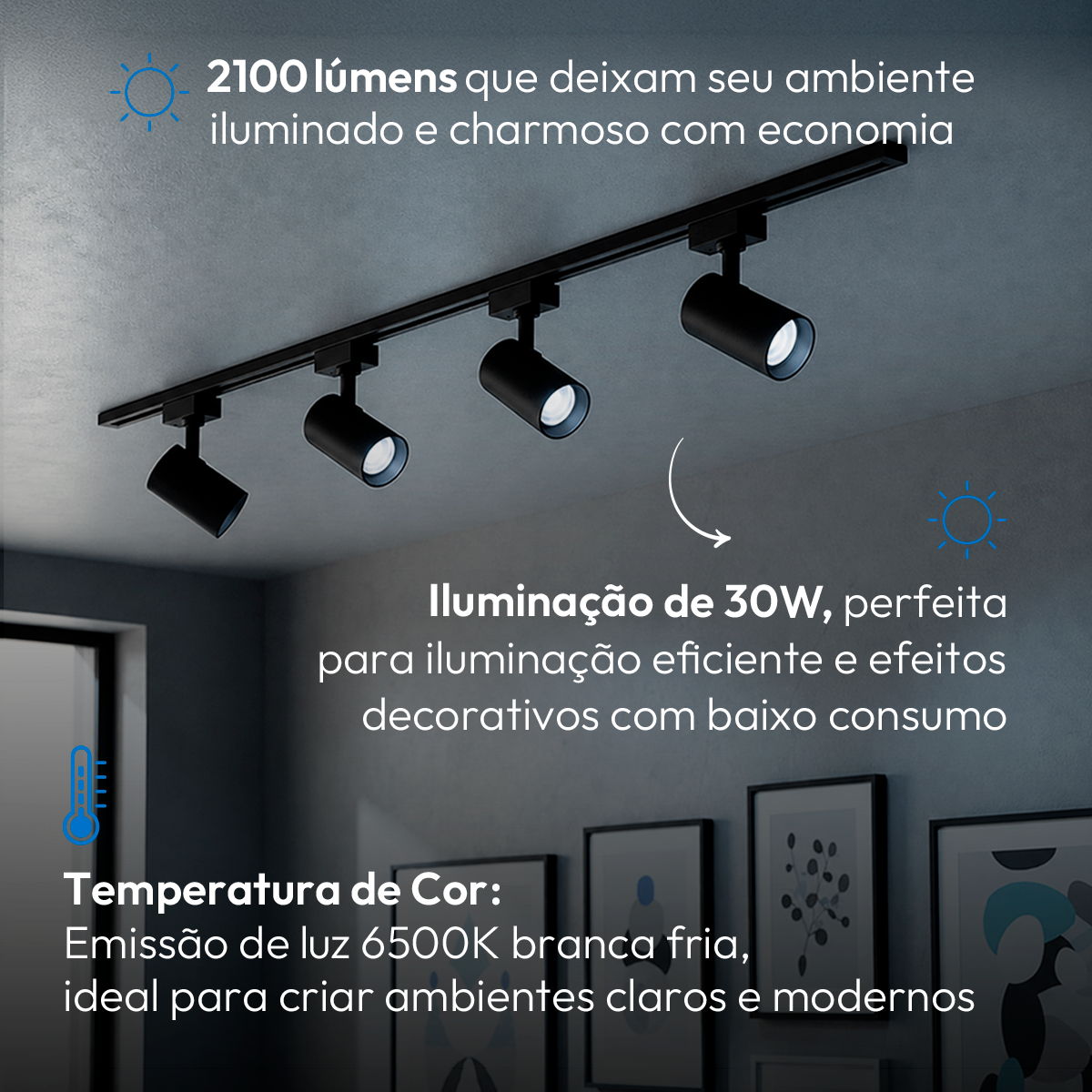 Spot Led Para Trilho Authentic Evo 30w 6500k Branco Frio IP20 Bivolt Preto Avant