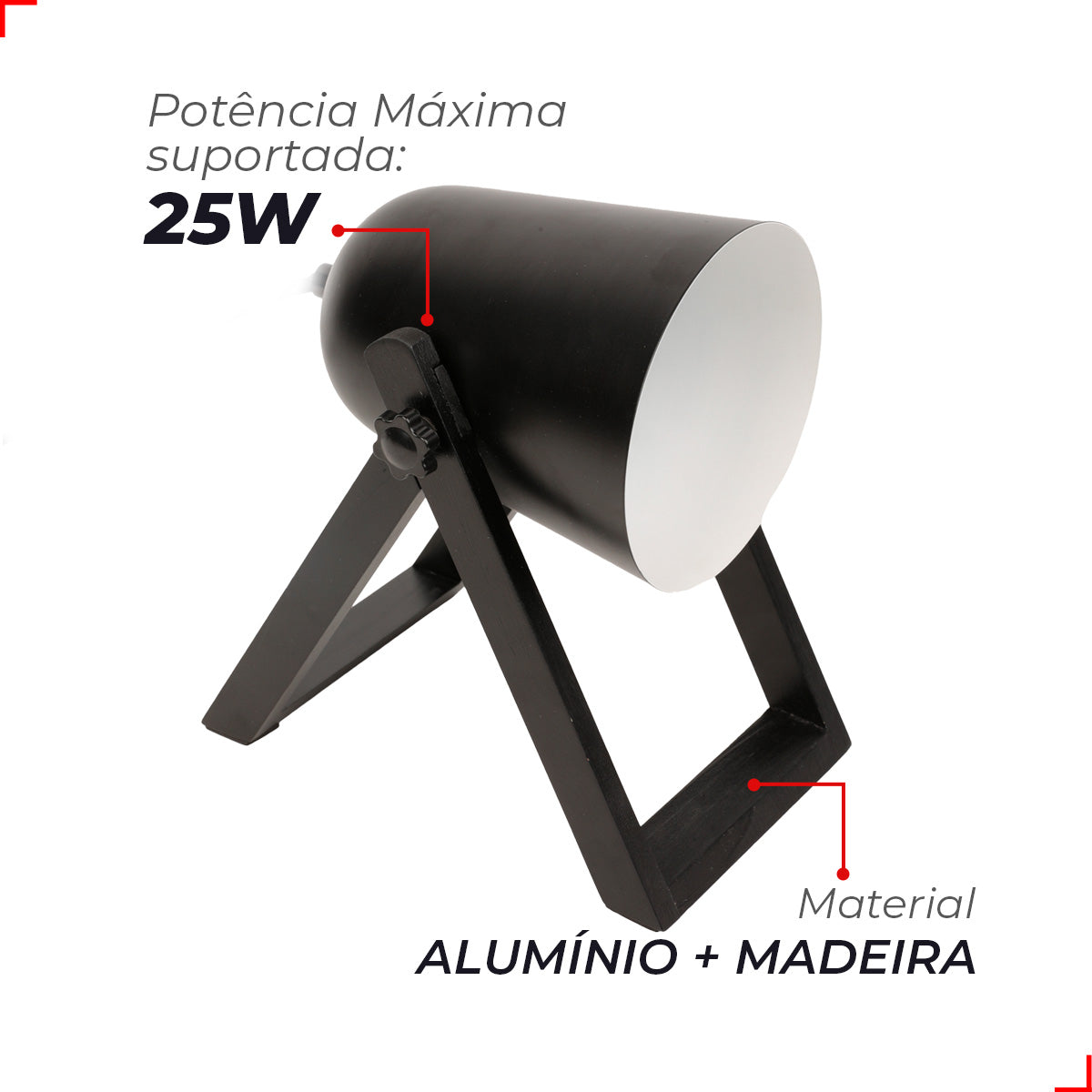 Luminária De Mesa Cannon 25w E27 IP20 Bivolt Preto Bivolt Avant