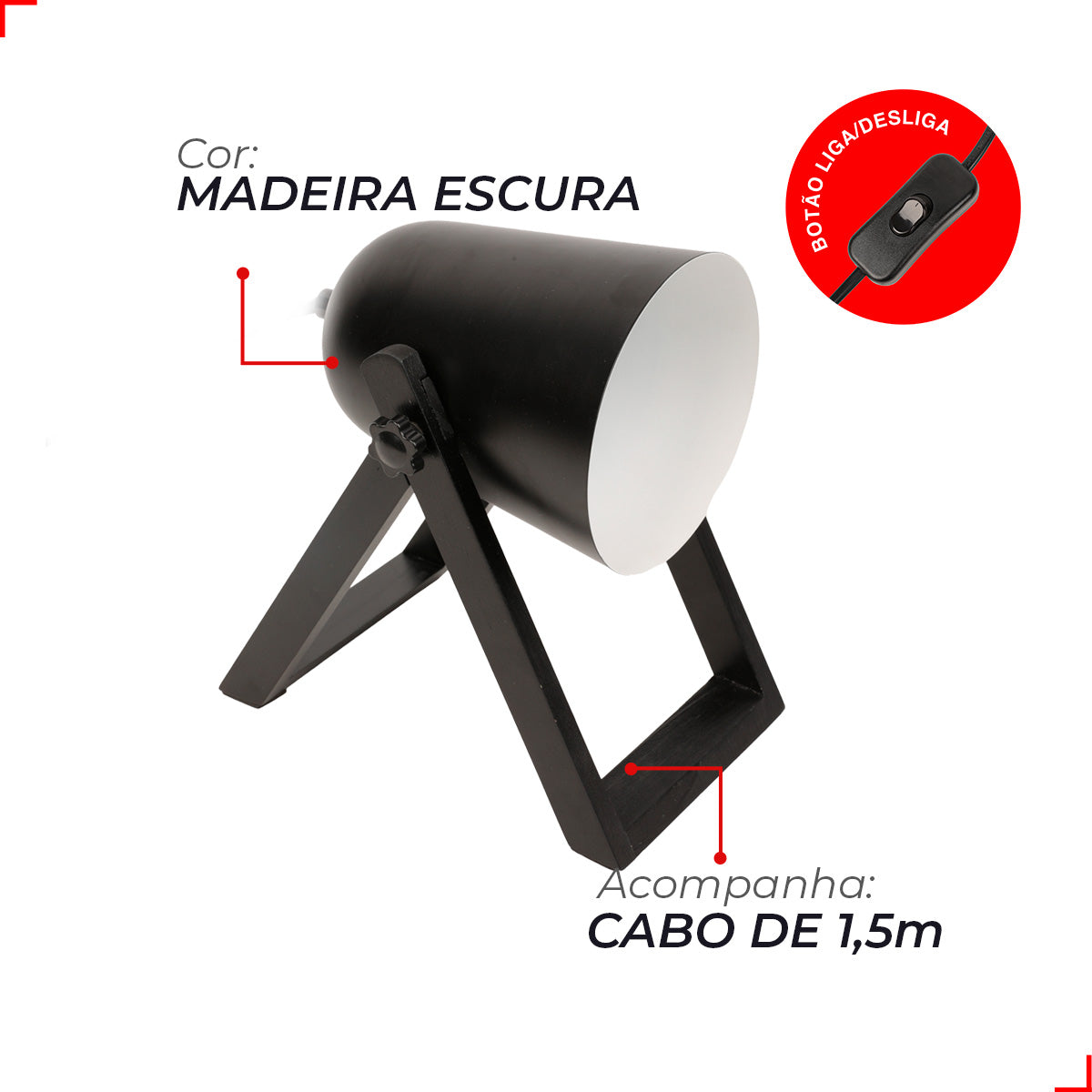 Luminária De Mesa Cannon 25w E27 IP20 Bivolt Preto Bivolt Avant