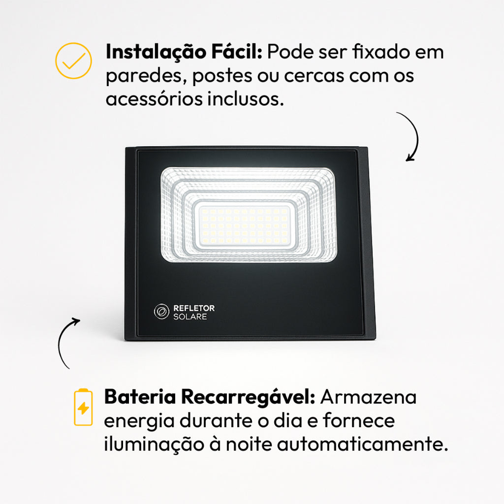 Refletor Solare Sensor Evo 40W 6500k Branco Frio Bivolt IP65 Preto Avant