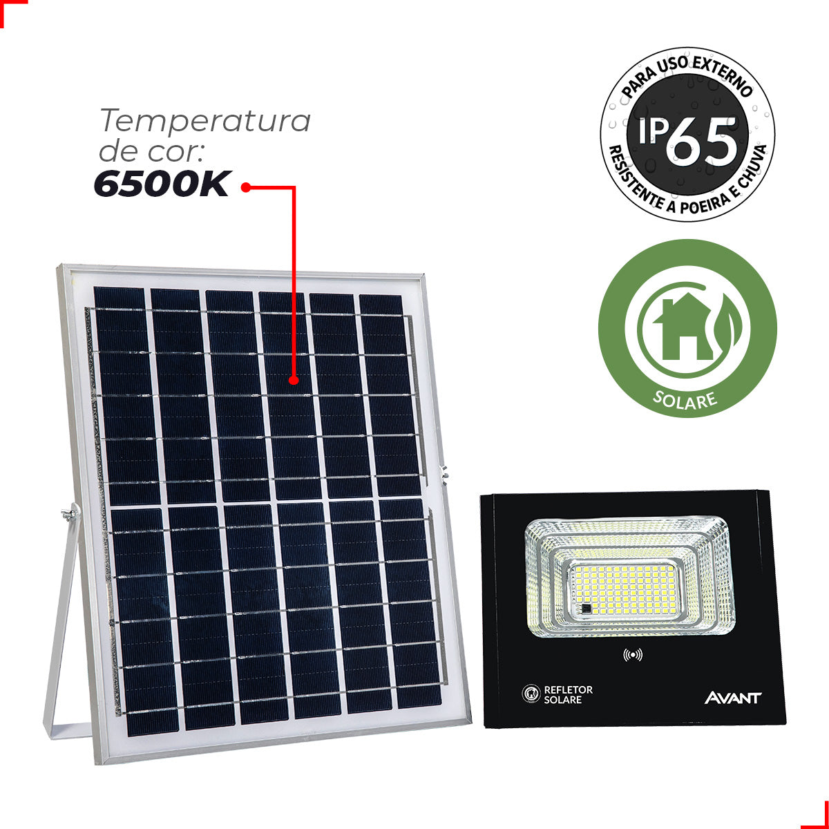 Refletor Solare Sensor Evo 60W 6500k Branco Frio Bivolt IP65 Preto Avant