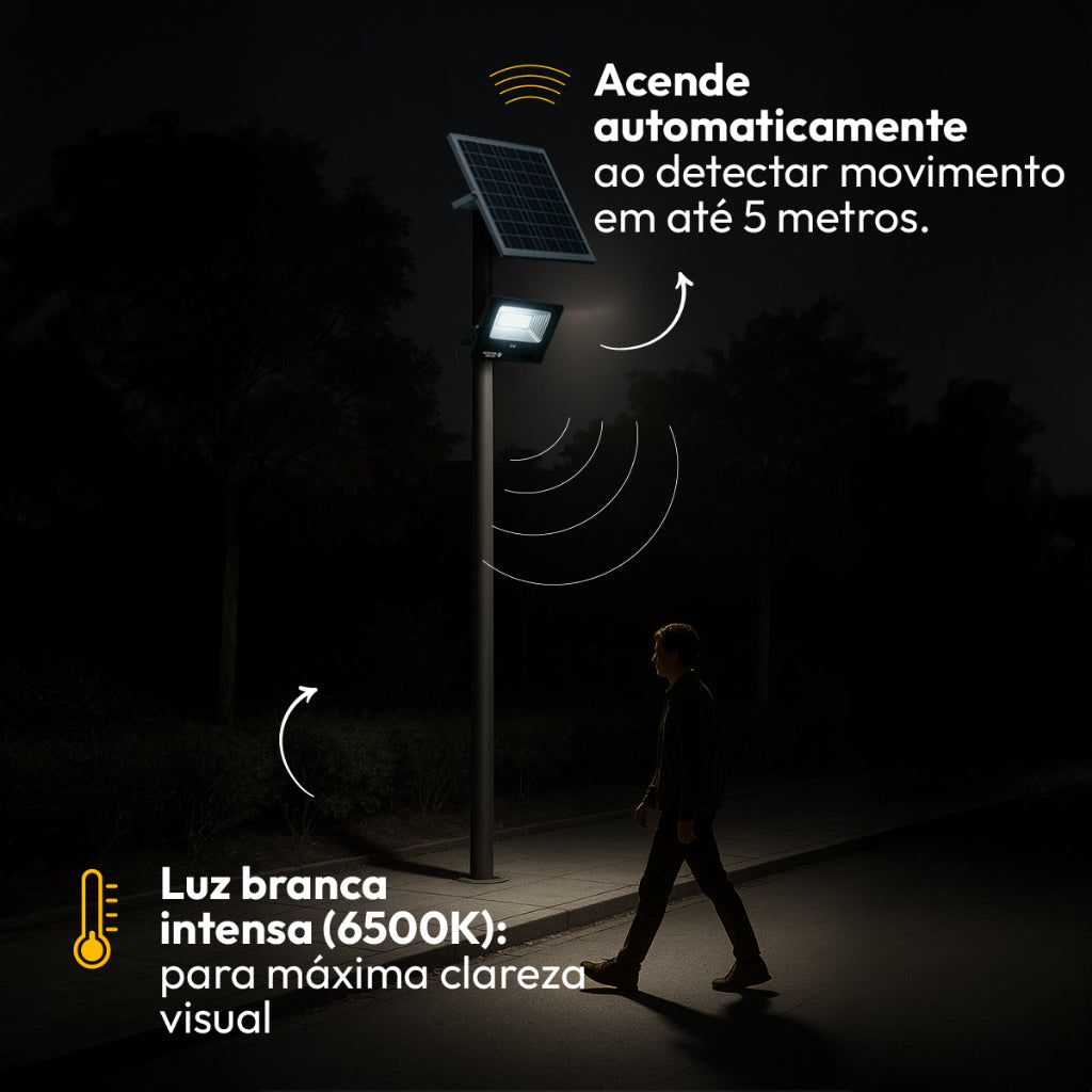 Refletor Solare Sensor Evo 100W 6500k Branco Frio Bivolt IP65 Preto Avant