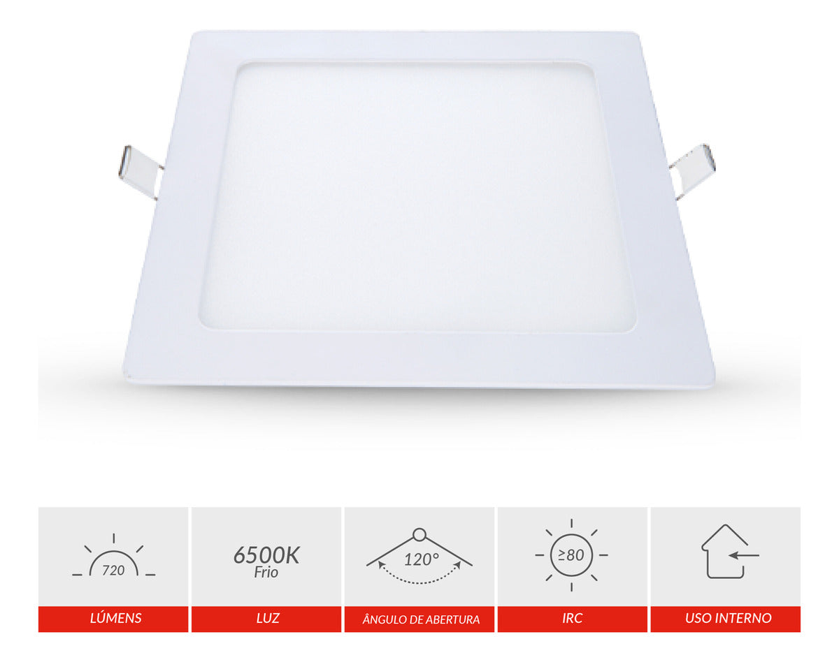 Painel Pop Embutir 12W 6500k Branco Frio Bivolt 16,3cm Quadrado Branco Avant