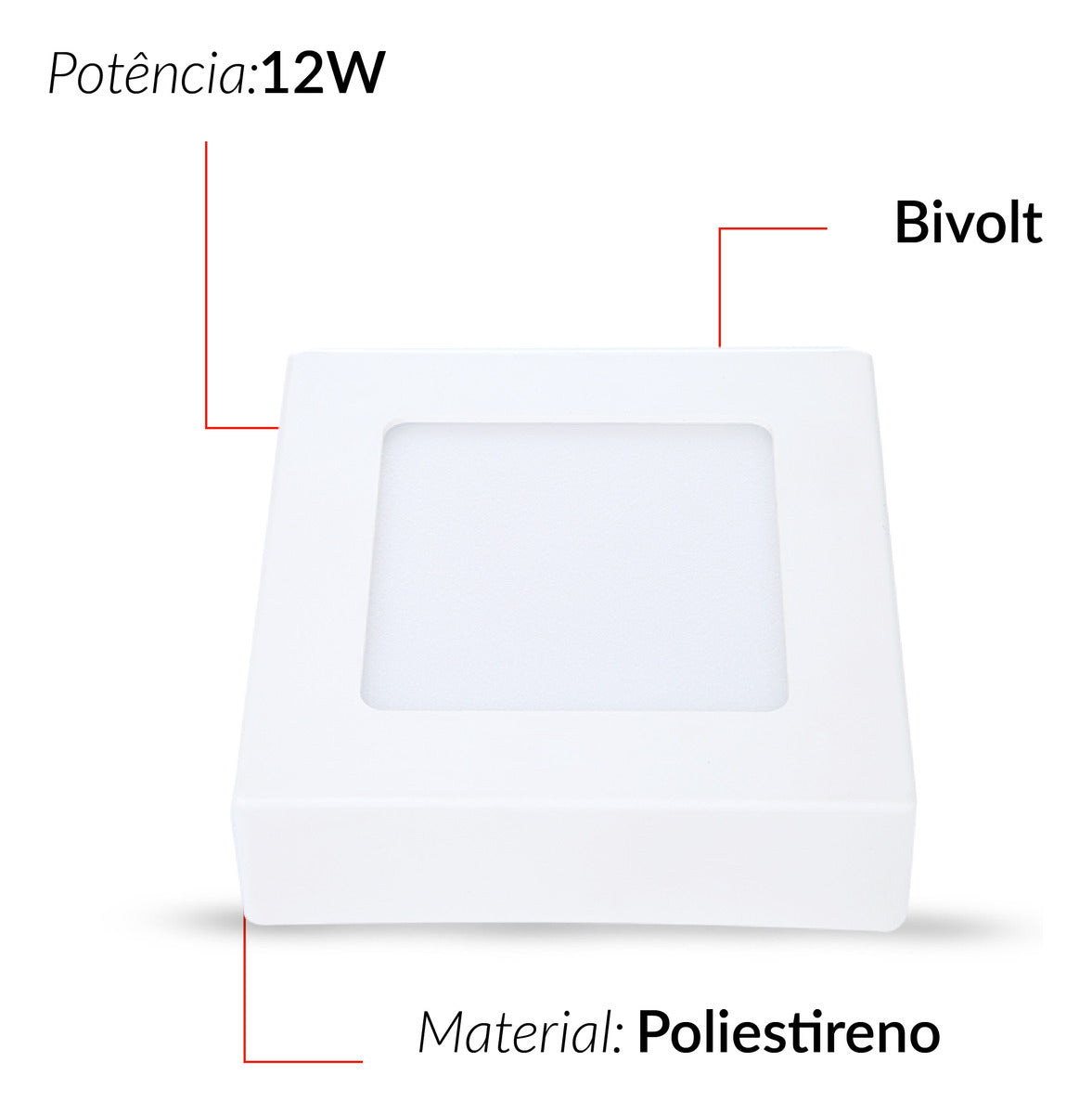 Painel Pop Sobrepor 12W 6500k Branco Frio Bivolt 15,5cm Quadrado Branco Avant
