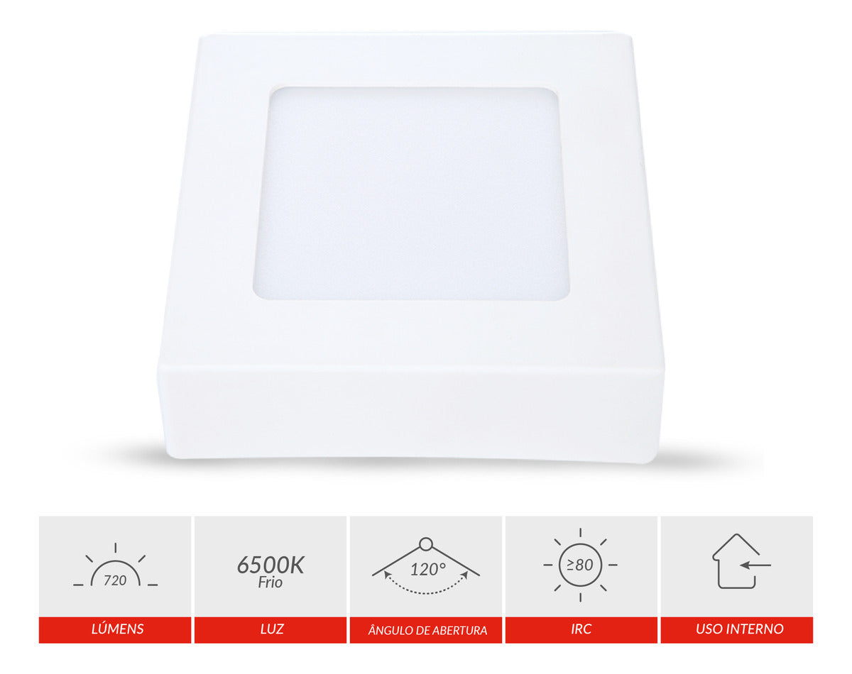 Painel Pop Sobrepor 12W 6500k Branco Frio Bivolt 15,5cm Quadrado Branco Avant
