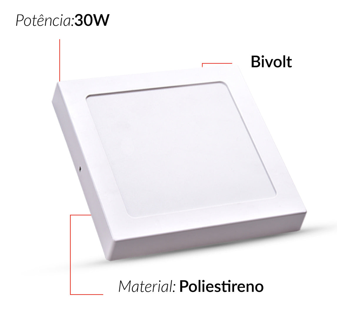 Painel Pop Sobrepor 30W 6500k Branco Frio Bivolt 39cm Quadrado Branco Avant
