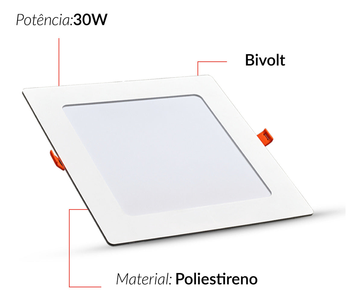 Painel Pop Embutir 30W 6500k Branco Frio Bivolt 39,5cm Quadrado Branco Avant