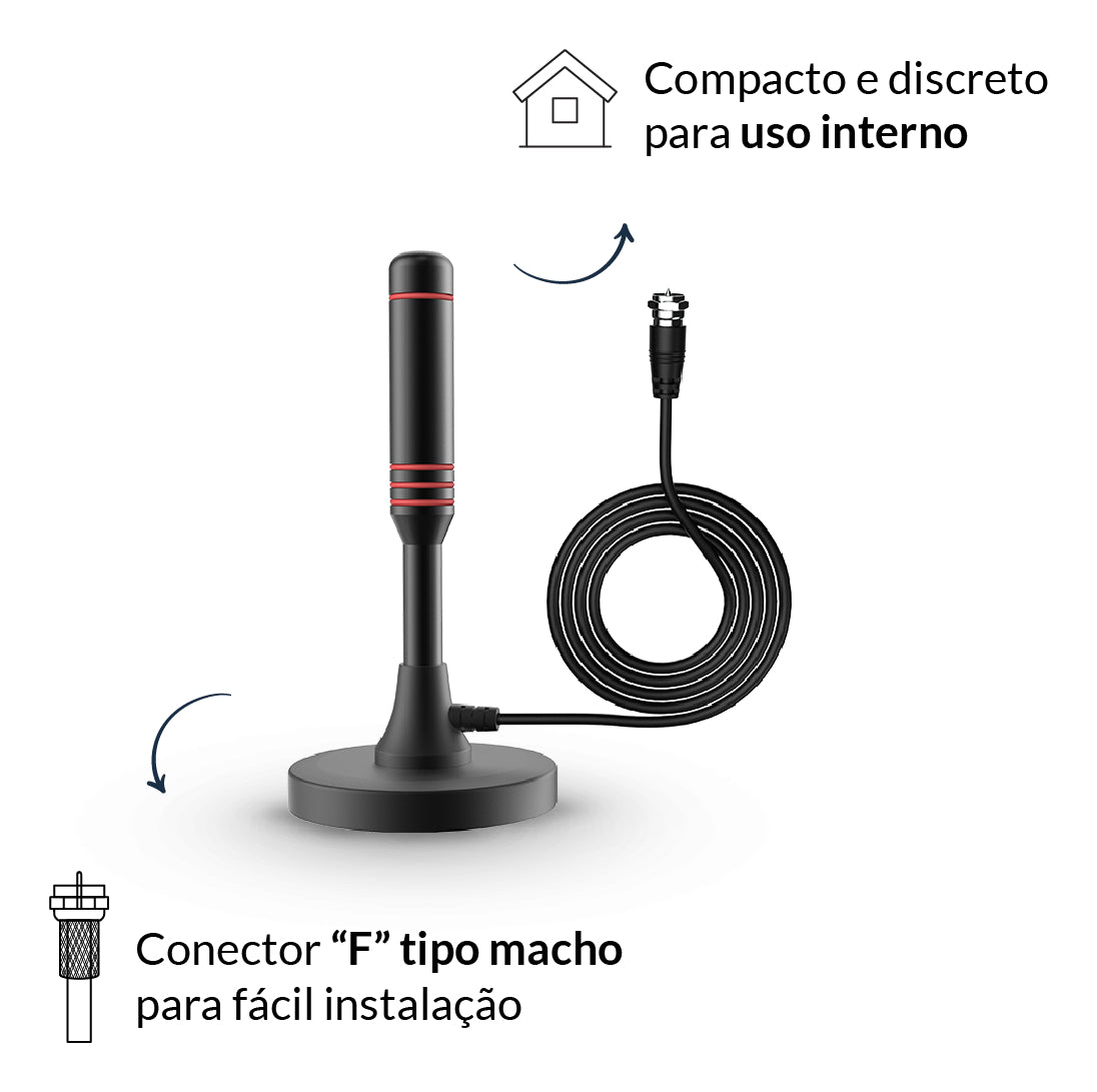 Antena Digital Tv UHD 4K Range Base Magnética e Cabo de 2,5 metros Preto Avant