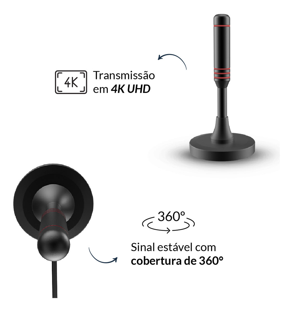 Antena Digital Tv UHD 4K Range Base Magnética e Cabo de 2,5 metros Preto Avant