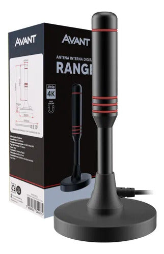 Antena Digital Tv UHD 4K Range Base Magnética e Cabo de 5 metros Preto Avant
