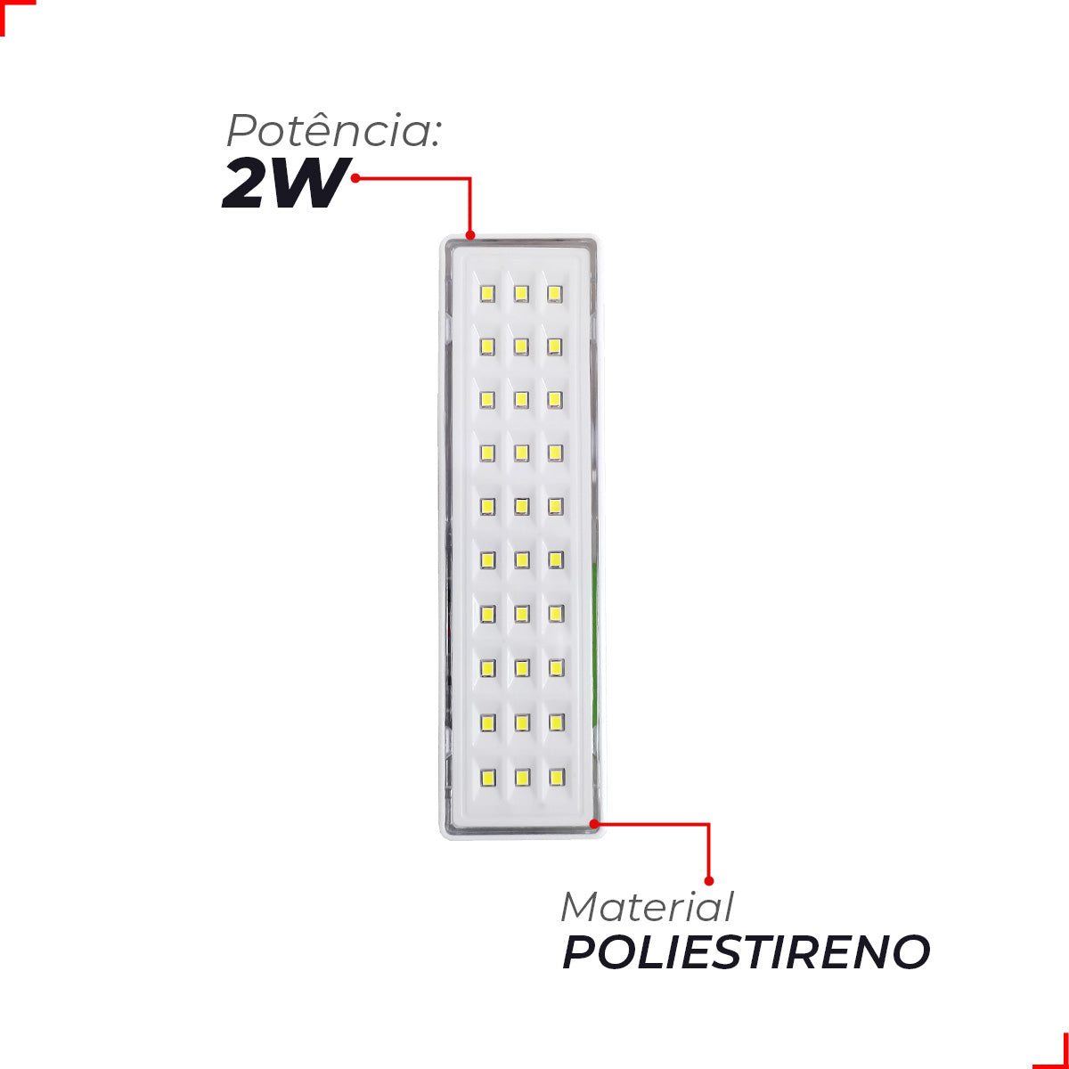 Luminária Led Emergência Barra 2w 6000K Branco Frio Bivolt Branco Avant