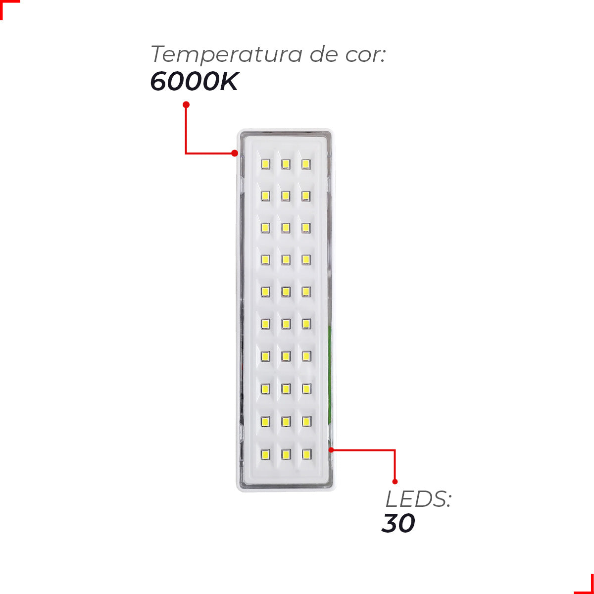 Luminária Led Emergência Barra 2w 6000K Branco Frio Bivolt Branco Avant
