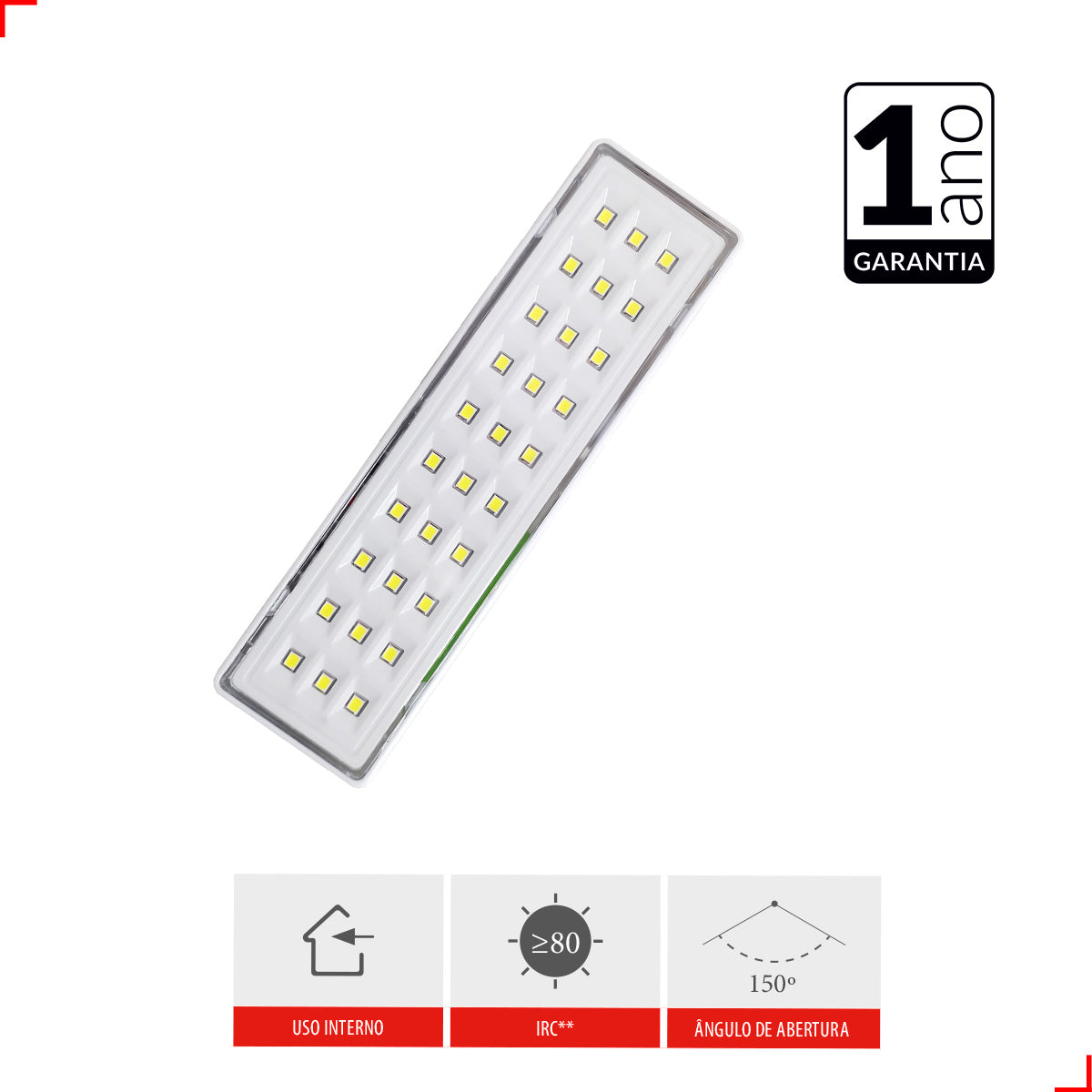 Luminária Led Emergência Barra 2w 6000K Branco Frio Bivolt Branco Avant