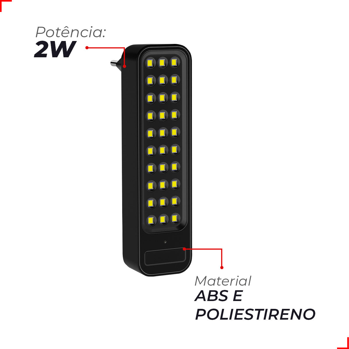 Luminaria Led Emergencia Barra Plug 2w 6000K Preto Avant Pro