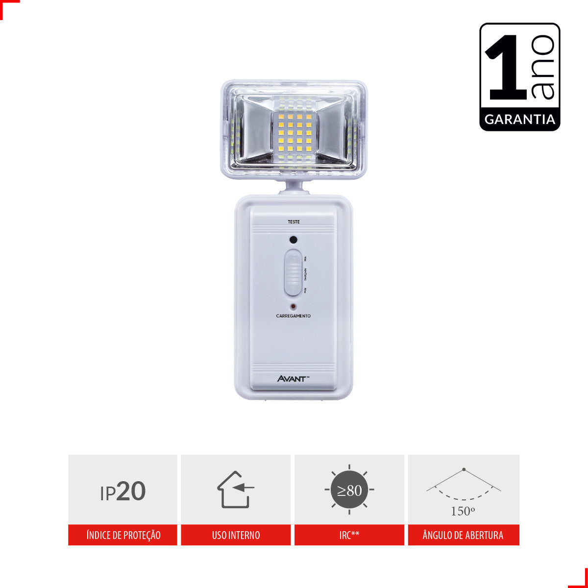 Luminaria Led Emergencia Bloco Evo 2w 6000K Branco Frio Bivolt Branco Avant Pro