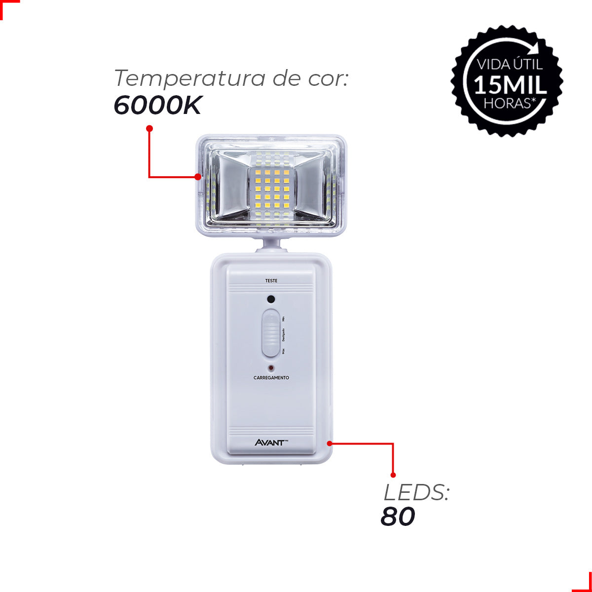 Luminaria Led Emergencia Bloco Evo 2w 6000K Branco Frio Bivolt Branco Avant Pro