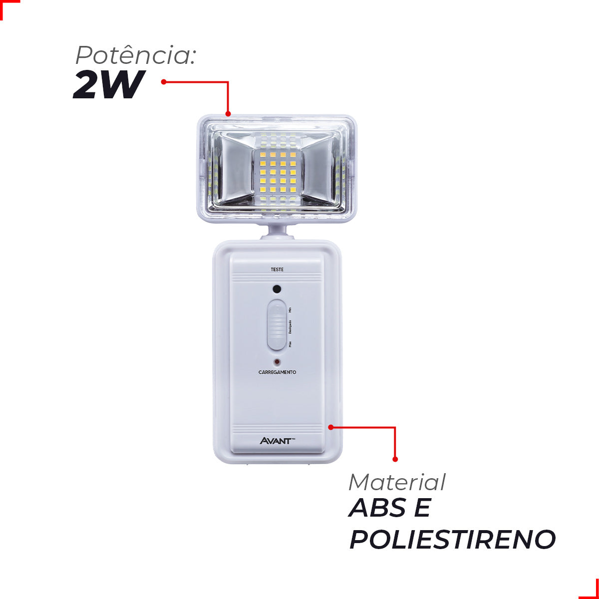 Luminaria Led Emergencia Bloco Evo 2w 6000K Branco Frio Bivolt Branco Avant Pro