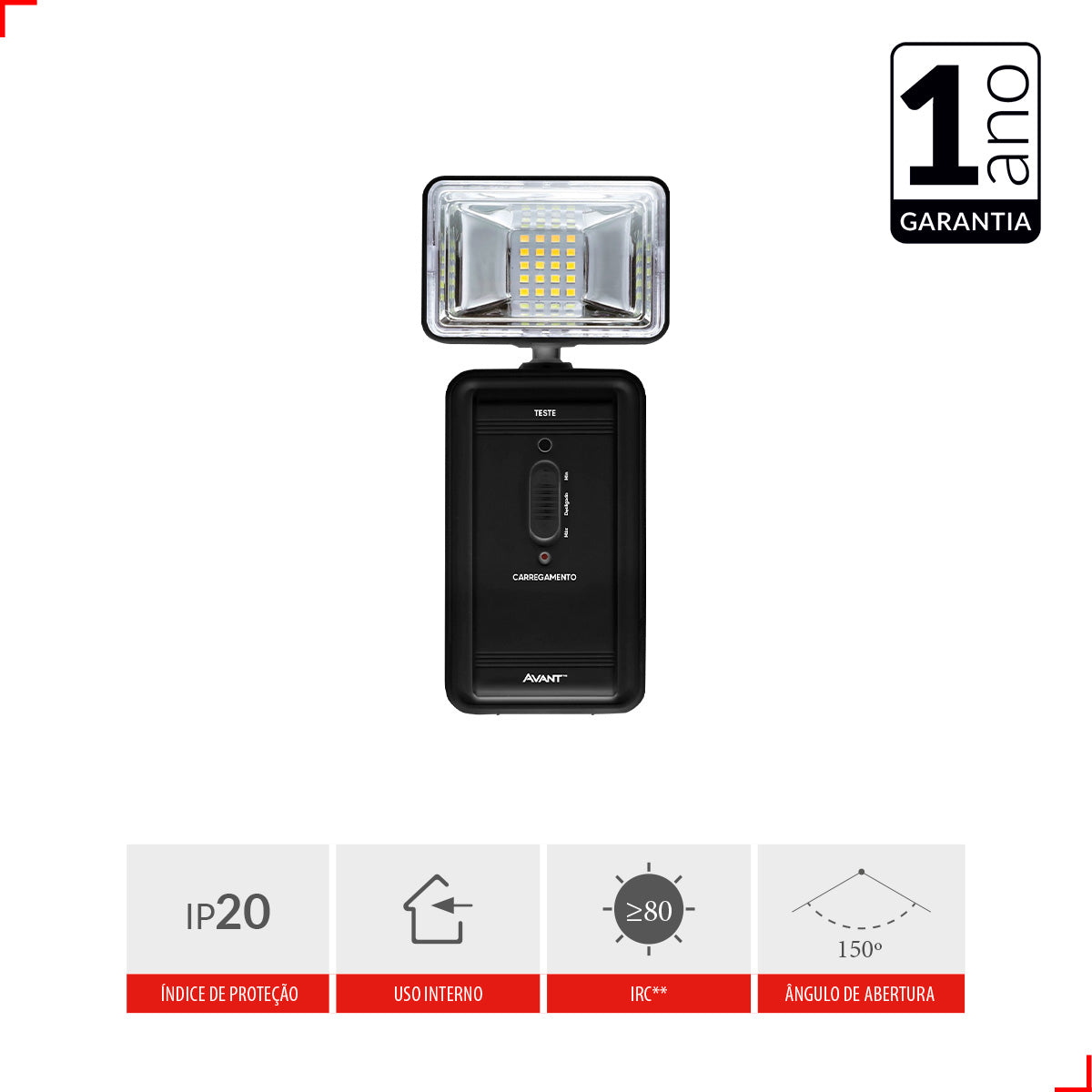 Luminaria Led Emergencia Bloco Evo 2w 6000K Branco Frio Bivolt Preto Avant Pro