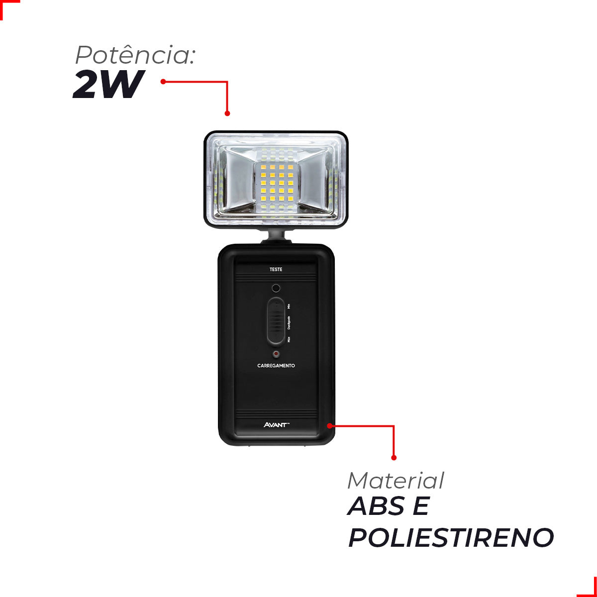 Luminaria Led Emergencia Bloco Evo 2w 6000K Branco Frio Bivolt Preto Avant Pro