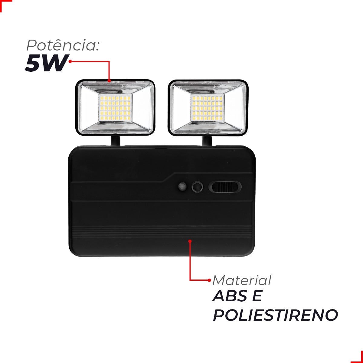 Luminaria Led Emergencia Bloco Evo 5w 6000K Branco Frio Bivolt Preto Avant Pro