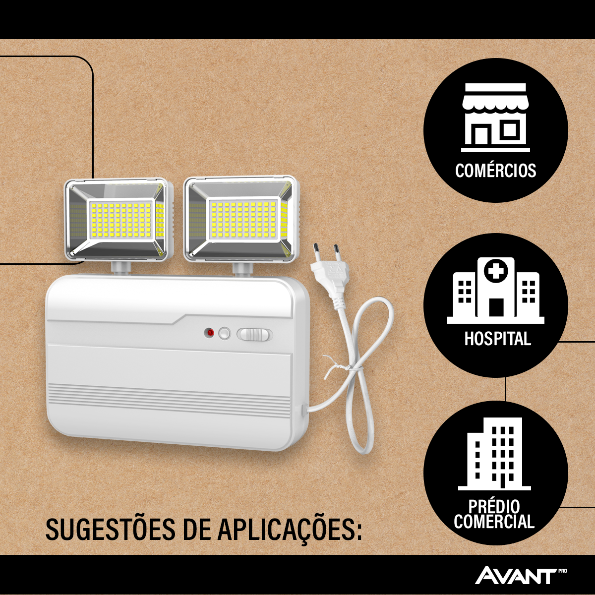 Luminaria Led Emergencia Bloco Evo 12w 6000K Branco Frio Bivolt Branco Avant