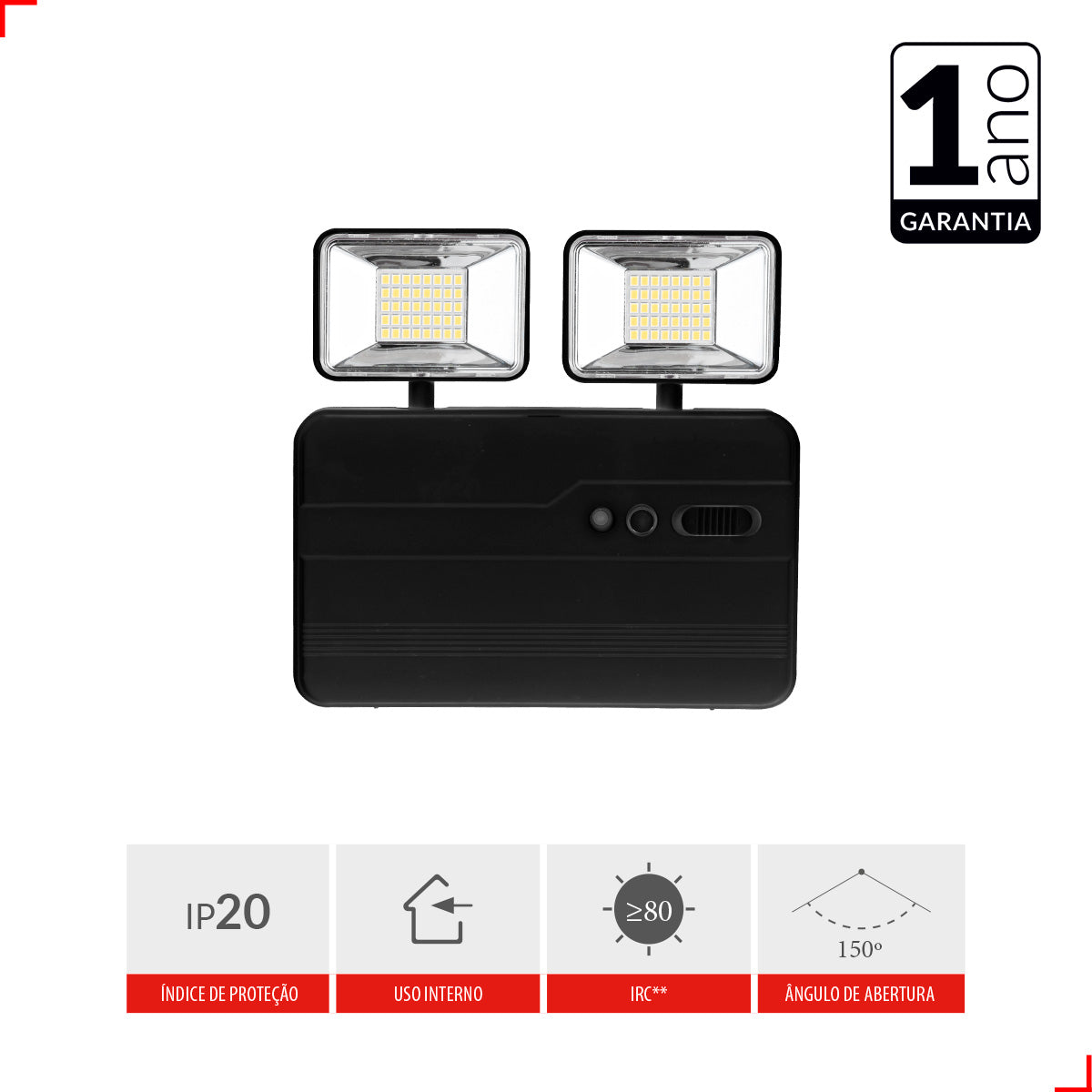 Luminaria Led Emergencia Bloco Evo 12w 6000K Branco Frio Bivolt Preto Avant