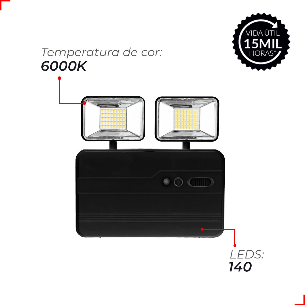 Luminaria Led Emergencia Bloco Evo 12w 6000K Branco Frio Bivolt Preto Avant