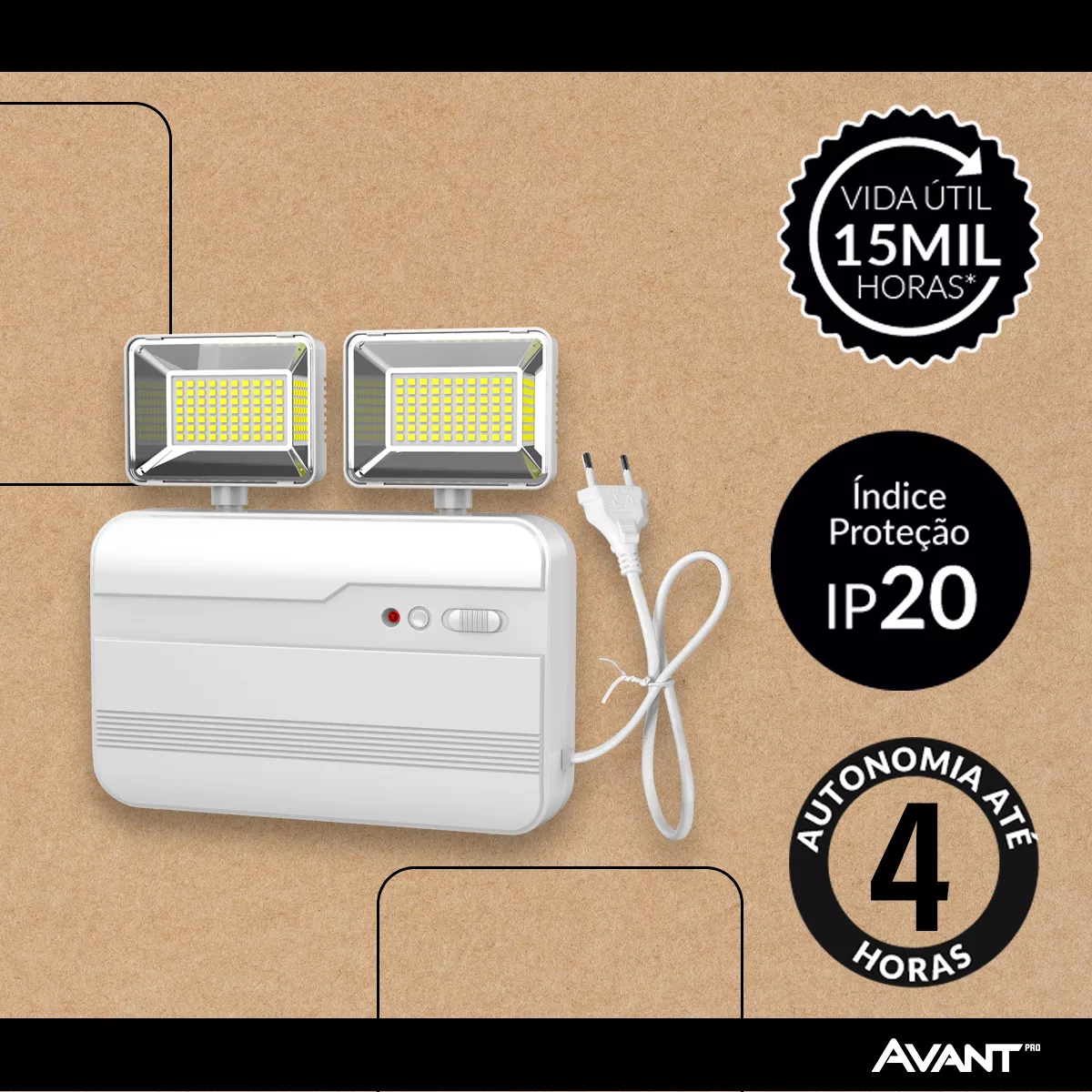 Luminaria Led Emergencia Bloco Evo 12w 6000K Branco Frio Bivolt Branco Avant