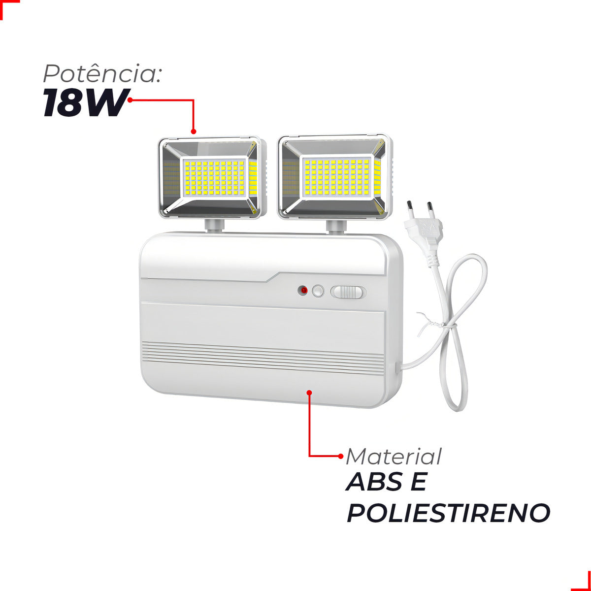 Luminaria Led Emergencia Bloco Evo 18w 6000K Branco Frio Bivolt Branco Avant Pro