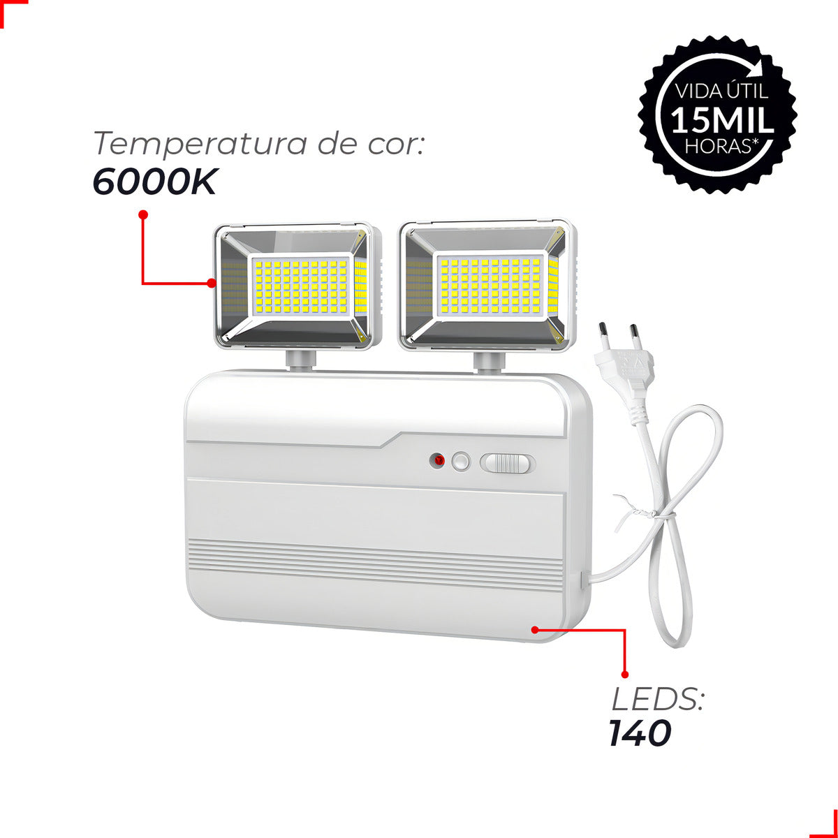 Luminaria Led Emergencia Bloco Evo 18w 6000K Branco Frio Bivolt Branco Avant Pro